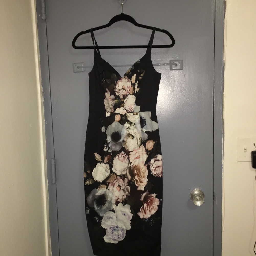 ASOS floral black wiggle dress